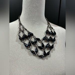 Classy Black & Silver Faceted Bead Bib Necklace